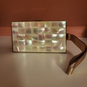Vintage 1950's Art Deco Inlaid Mother of Pearl Compact, Purse MakeUp Case